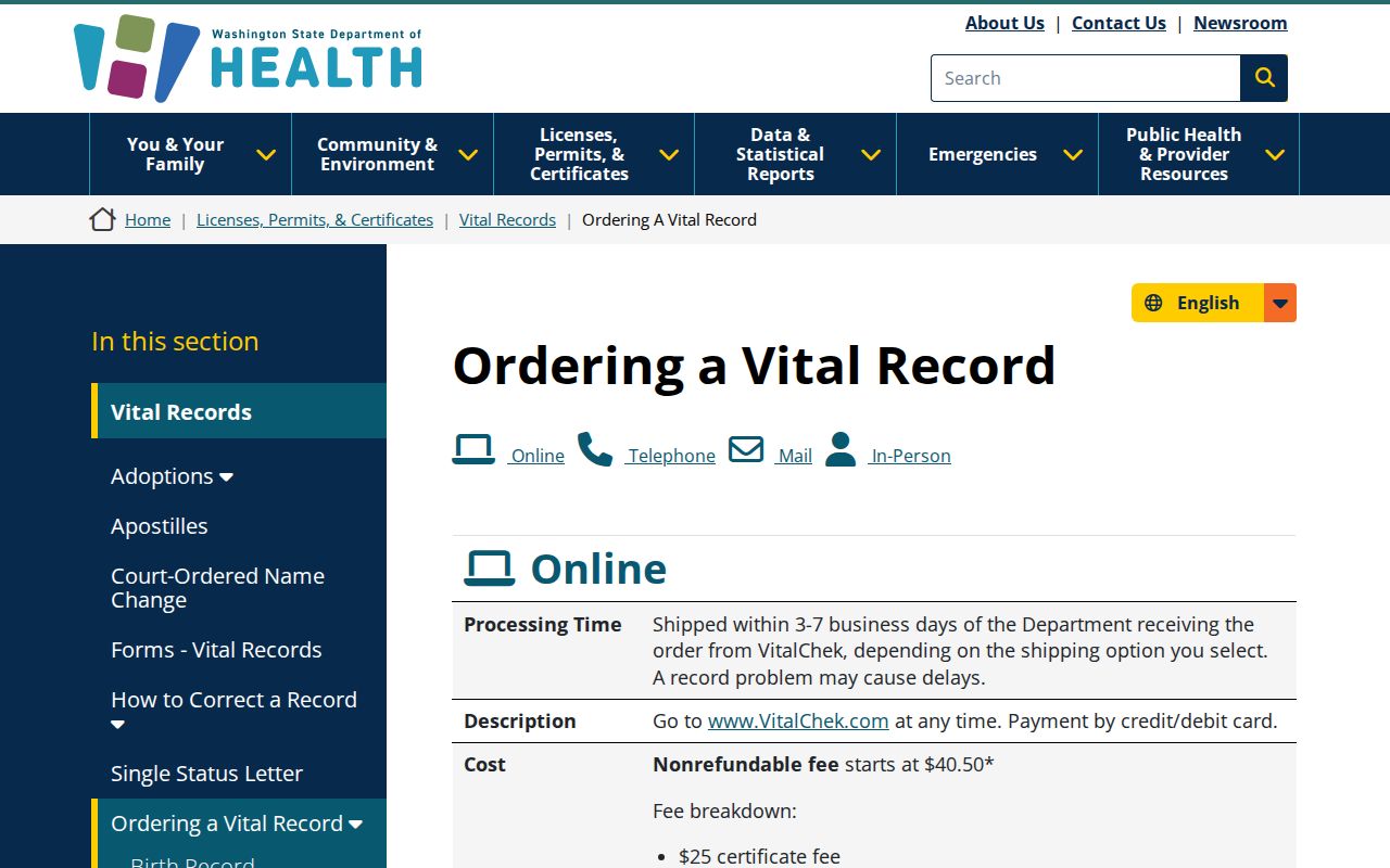 SeaTac residents directory Washington vital record ordering